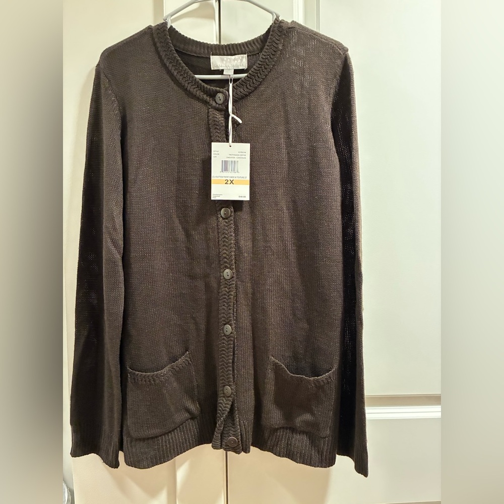 Carolyn Taylor Brown Cardigan Sweater with Long Sleeves